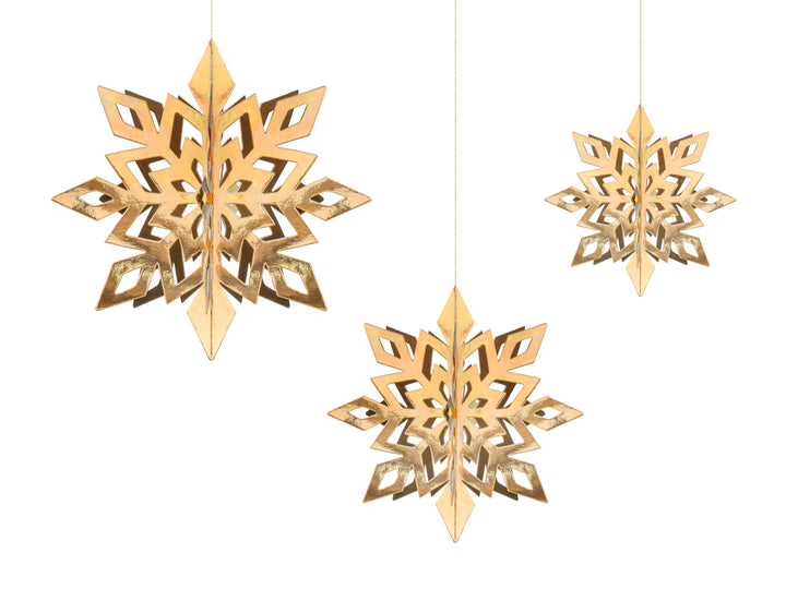 Gold Snowflake Christmas Decorations - Hanging Snowflakes - Gold Christmas - Winter Wonderland Decorations - Winter Wedding Decor -Pack Of 6 - Jolie Fete UK