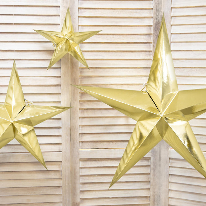 Gold Paper Stars - Gold Christmas Hanging Decorations - 3 Size Options - New Year's Eve - Baby Shower Decorations - Birthday Party Decor - Jolie Fete UK