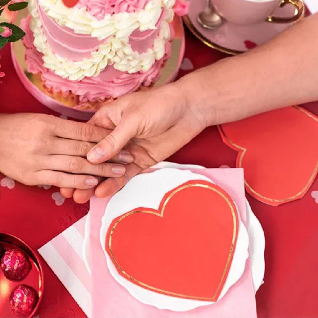 Red Heart Shaped Napkins - Red Heart Paper Napkins - Valentine's Day Party - Valentines Decor - Hen Party Napkins - Date Night - Pack of 20 - Jolie Fete UK