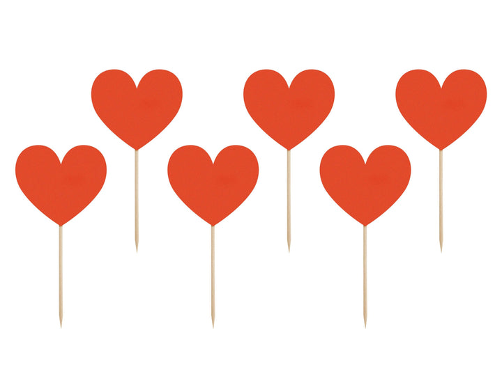 Red Heart Shaped Cake Toppers - Red Heart Cupcake Decorations - Valentine's Day Party - Valentines Decor - Hen Party Napkins - Pack of 6 - Jolie Fete UK