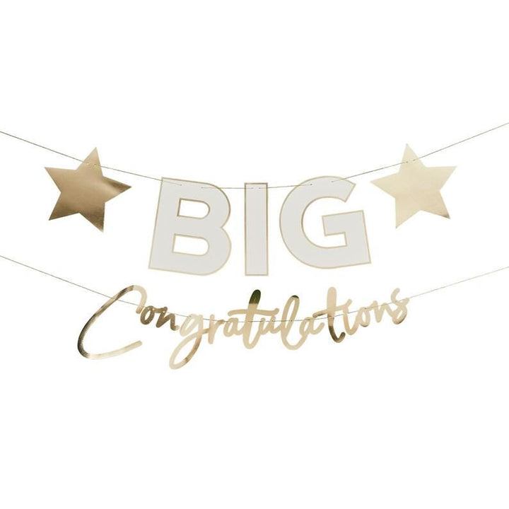 Big Congratulations Banner - White & Gold Congratulations Banner - Congratulations Bunting With Gold Stars - 2.5m x 2 - Jolie Fete UK