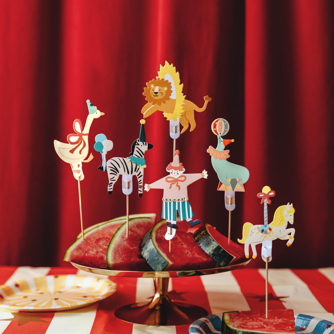 Circus Cup Cake Toppers - Carnival Party Supplies - Funfair Theme - Kids Birthday Party Supplies - Cake Decorations - Pack of 6 - Jolie Fete UK