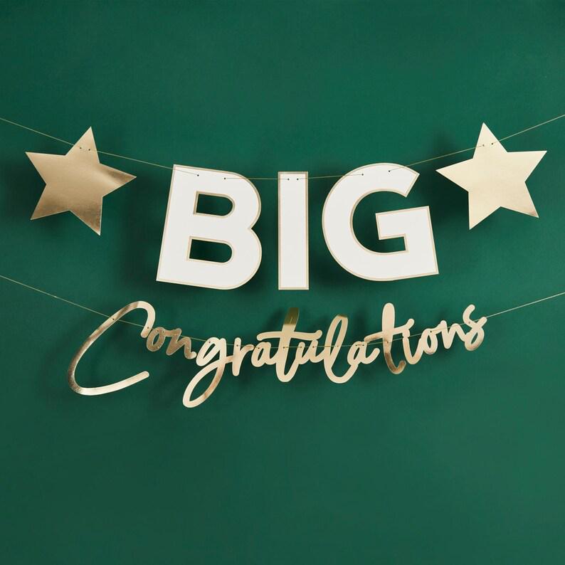 Big Congratulations Banner - White & Gold Congratulations Banner - Congratulations Bunting With Gold Stars - 2.5m x 2 - Jolie Fete UK