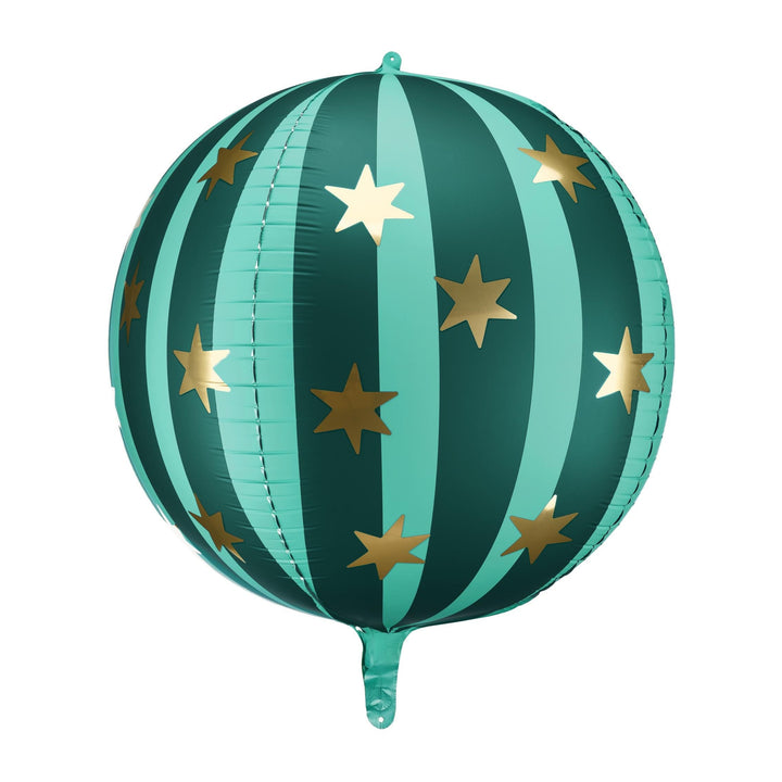 Circus Green Starry Ball Foil balloon - Gold Star Balloon With Green Stripes - Circus Party Balloon - Helium Or Air Inflation - 50cm - Jolie Fete UK