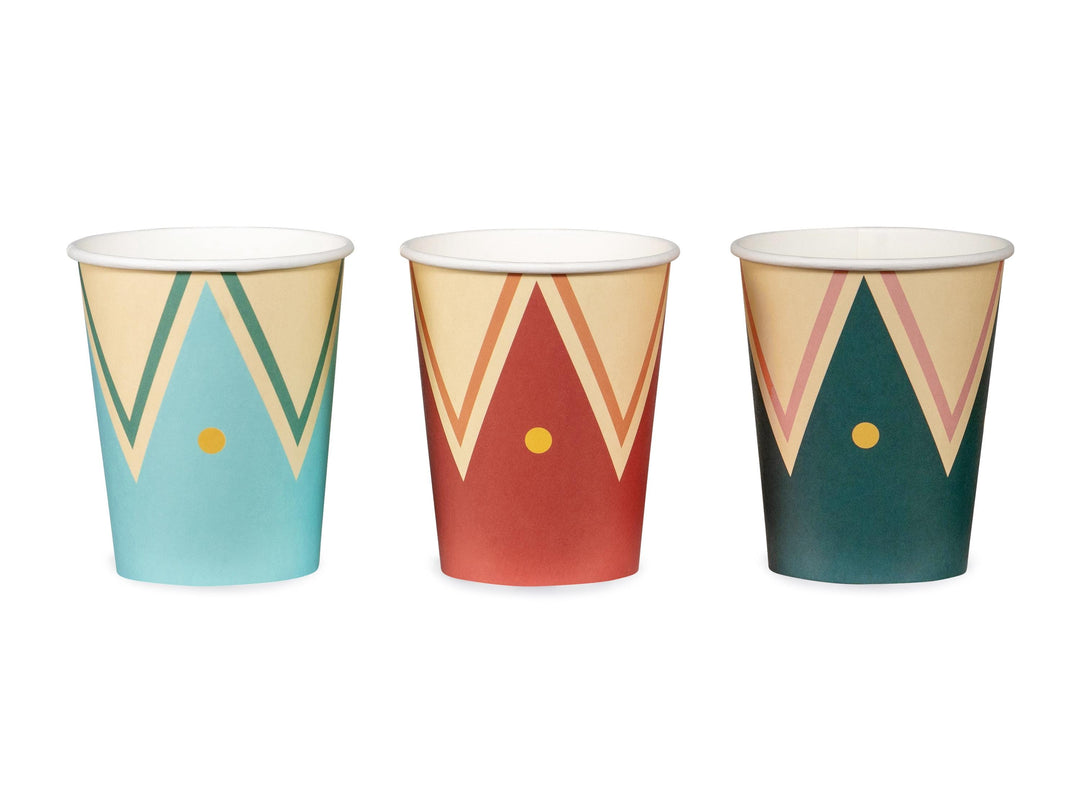 Circus Cups - Blue, Red& Green Paper Party Cups - Carnival Party Supplies - Funfair Theme - Kids Birthday Party Supplies - Pack of 6 - Jolie Fete UK