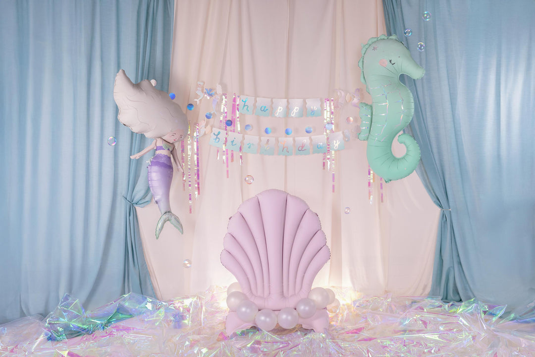 Mermaid Happy Birthday Banner - Iridescent Party Bunting Backdrop - Iridescent Mermaid Party Supplies - Dive Into Five - Under the sea - Jolie Fete UK