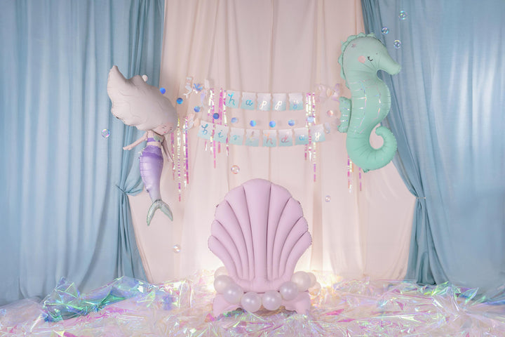 Mermaid Happy Birthday Banner - Iridescent Party Bunting Backdrop - Iridescent Mermaid Party Supplies - Dive Into Five - Under the sea - Jolie Fete UK