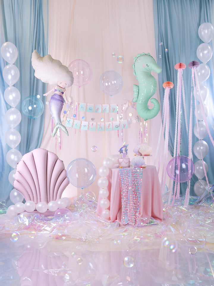 Mermaid Happy Birthday Banner - Iridescent Party Bunting Backdrop - Iridescent Mermaid Party Supplies - Dive Into Five - Under the sea - Jolie Fete UK