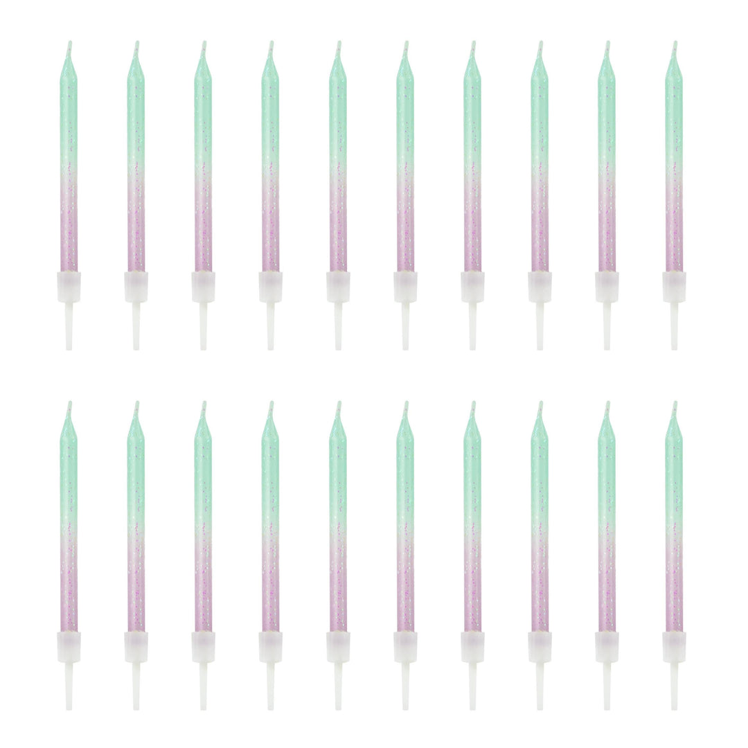 Mermaid Cake Candles - Mint & Lilac Ombre Candles - Mermaid Theme - Under the Sea Party - Birthday Cake Candles - Kids Birthday - Pack Of 20 - Jolie Fete UK