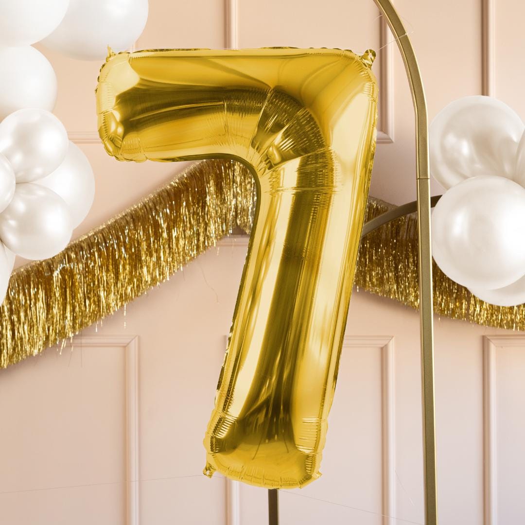 Gold Number 7 Balloon - Large Gold Foil 7 balloon - Birthday Balloon - Party Decorations - 72cm Balloon - 30" Balloon - Jolie Fete UK