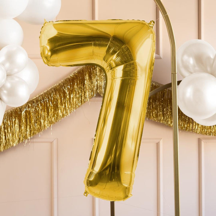 Gold Number 7 Balloon - Large Gold Foil 7 balloon - Birthday Balloon - Party Decorations - 72cm Balloon - 30" Balloon - Jolie Fete UK