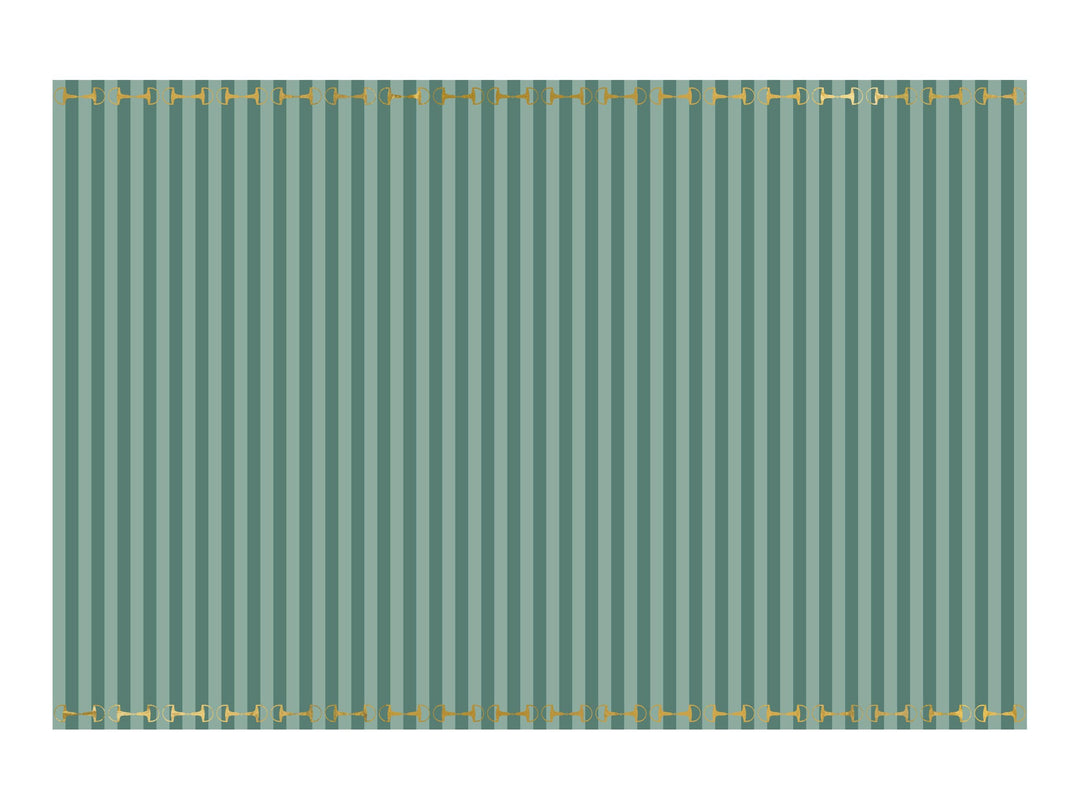 Green Stripe Tablecloth - Horse Party Green & Gold Table Cover - Birthday Party Decorations - Disposable Tableware -Western Party-Farm Party - Jolie Fete UK