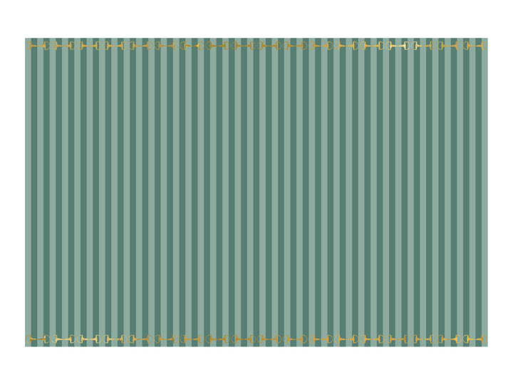 Green Stripe Tablecloth - Horse Party Green & Gold Table Cover - Birthday Party Decorations - Disposable Tableware -Western Party-Farm Party - Jolie Fete UK