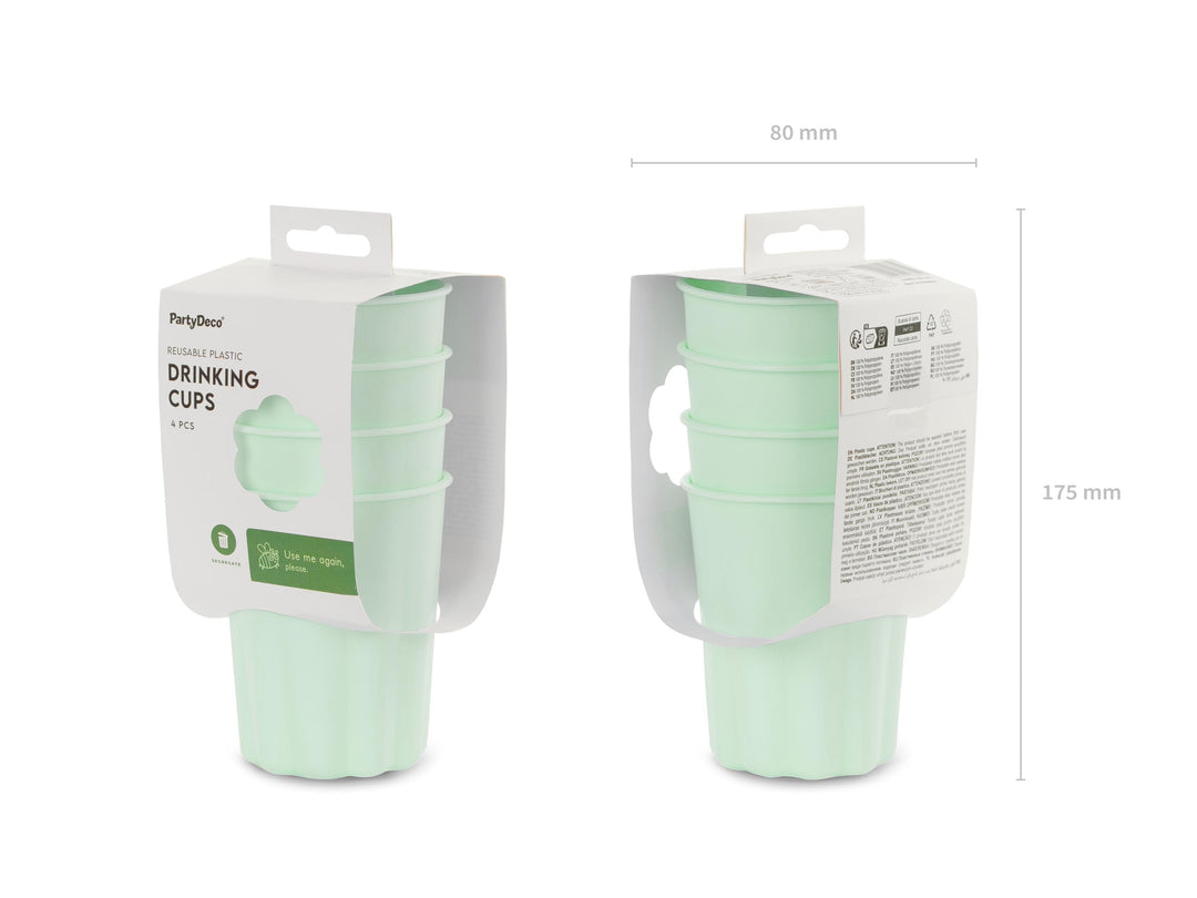 Pastel Green Reusable Cups - Mint Green Party Cups - Light Green Birthday Party Decorations - Picnic Plastic Cups - Pack Of 4 - Jolie Fete UK
