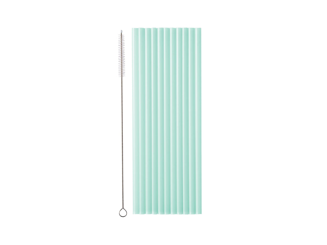 Pastel Green Reusable Straws - Mint Green Party Straws - Light Green Birthday Party Tableware -Reusable Plastic Straws With Brush-Pack Of 12 - Jolie Fete UK