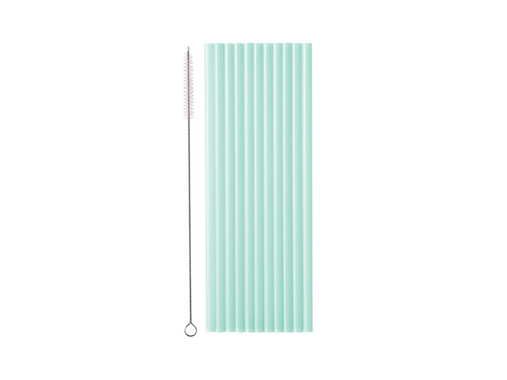 Pastel Green Reusable Straws - Mint Green Party Straws - Light Green Birthday Party Tableware -Reusable Plastic Straws With Brush-Pack Of 12 - Jolie Fete UK