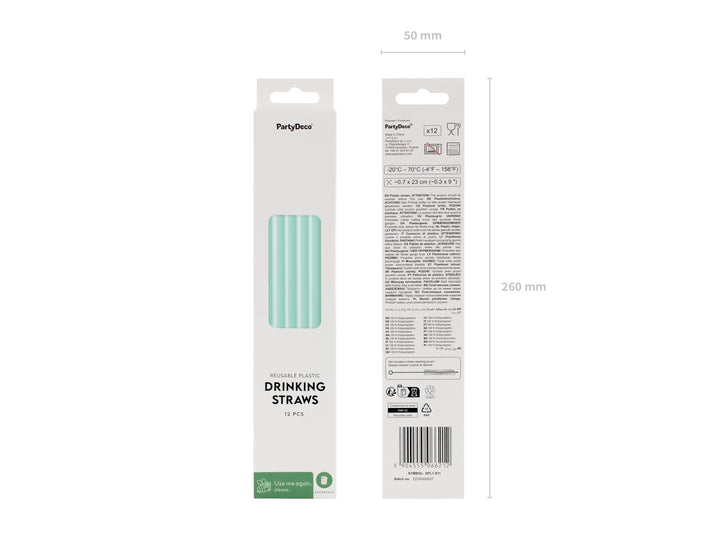 Pastel Green Reusable Straws - Mint Green Party Straws - Light Green Birthday Party Tableware -Reusable Plastic Straws With Brush-Pack Of 12 - Jolie Fete UK