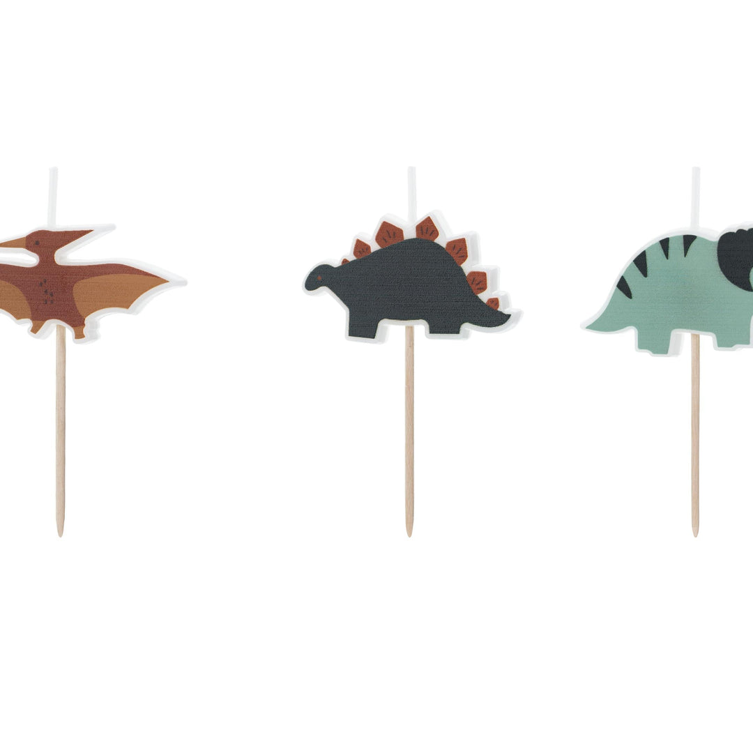 Dinosaur Cake Candles - Animal Party Cake Decorations - Kids Jurassic Dino Party Supplies - Cute Dinosaurs - Dinosaur Theme Party -Pack Of 3 - Jolie Fete UK