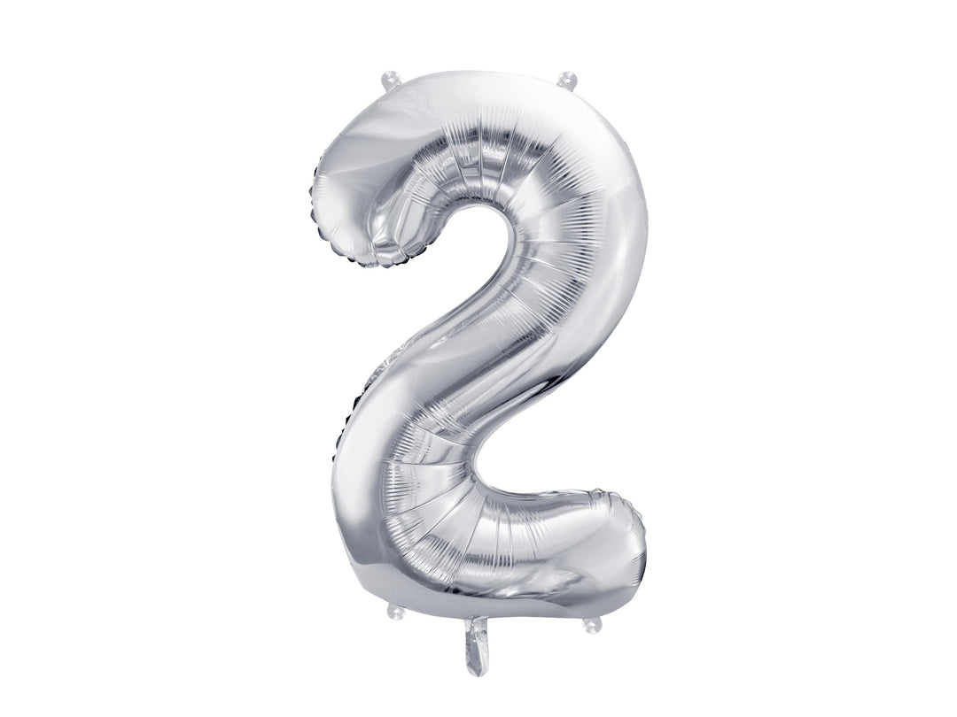 Silver Number 2 Balloon - Large Silver Foil 2 balloon - Birthday Balloon - Party Decorations - 72cm Balloon - 30" Balloon - Jolie Fete UK