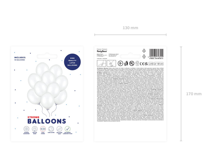 10 x Metallic White 12" Strong Round Latex Balloons - Pure White Colour - Shiny Finish - Birthday Party Balloons - Wedding Decorations - Jolie Fete UK