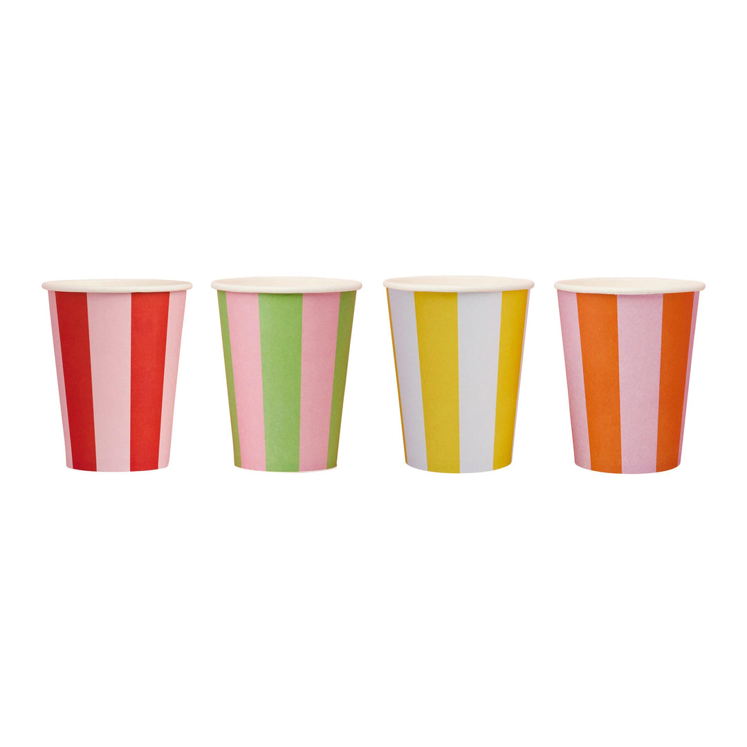 Bright Paper Cups - Striped Party Cups - Colourful Birthday - Birthday Party Decorations - Rainbow Party Decor - Pack Of 8 - Jolie Fete UK