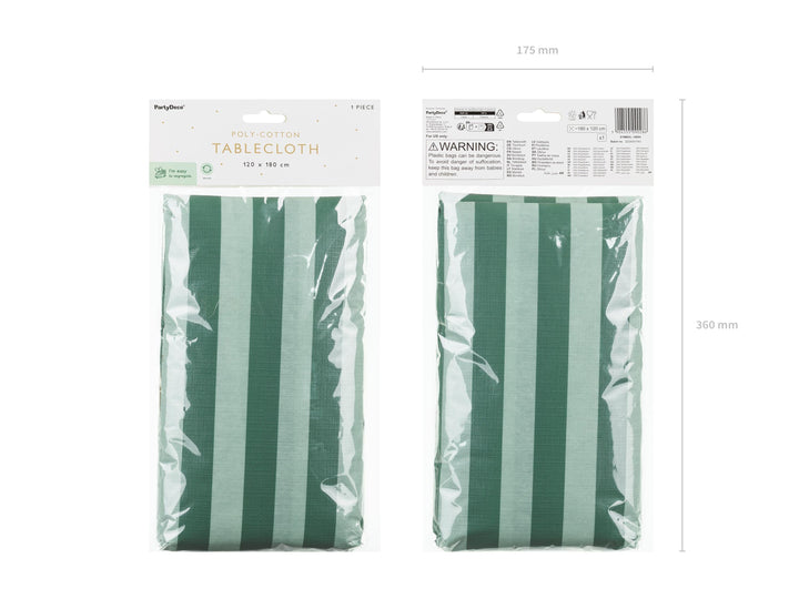 Green Stripe Tablecloth - Horse Party Green & Gold Table Cover - Birthday Party Decorations - Disposable Tableware -Western Party-Farm Party - Jolie Fete UK