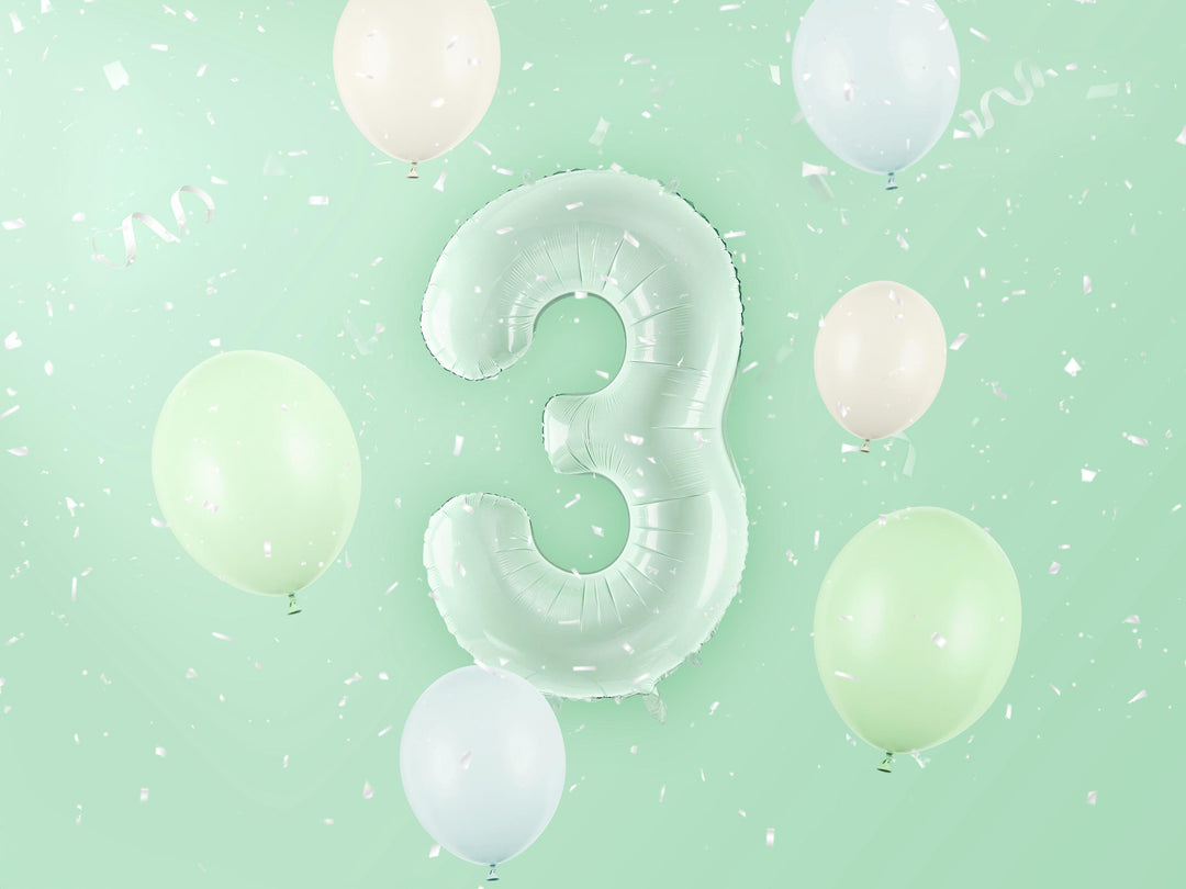 Pastel Green Number 3 Balloon - Large Light Mint Green Foil 3 balloon - Birthday Balloon - Party Decorations - 72cm Balloon - 30" Balloon - Jolie Fete UK