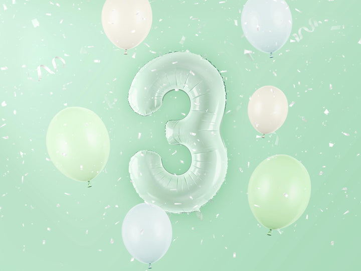 Pastel Green Number 3 Balloon - Large Light Mint Green Foil 3 balloon - Birthday Balloon - Party Decorations - 72cm Balloon - 30" Balloon - Jolie Fete UK