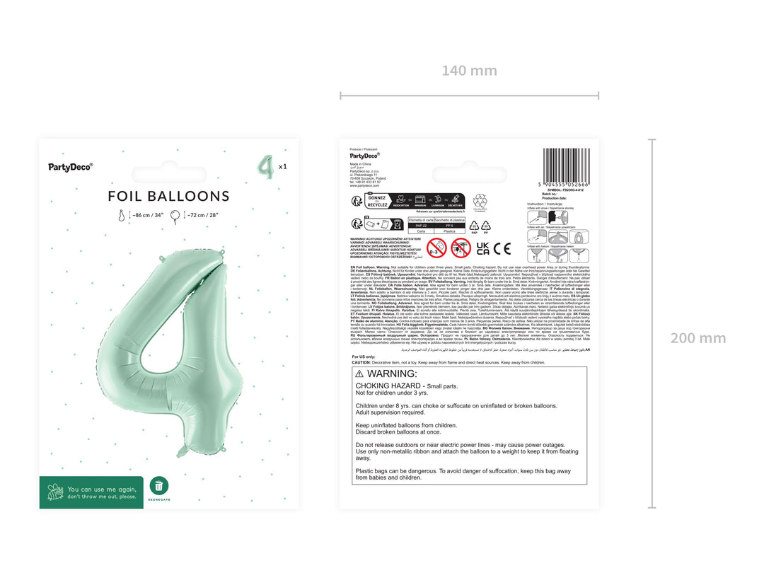 Light Blue Number 4 Balloon - Large Baby Blue 4 balloon - Birthday Balloon - Party Decorations - 72cm Balloon - 30" Balloon - Jolie Fete UK
