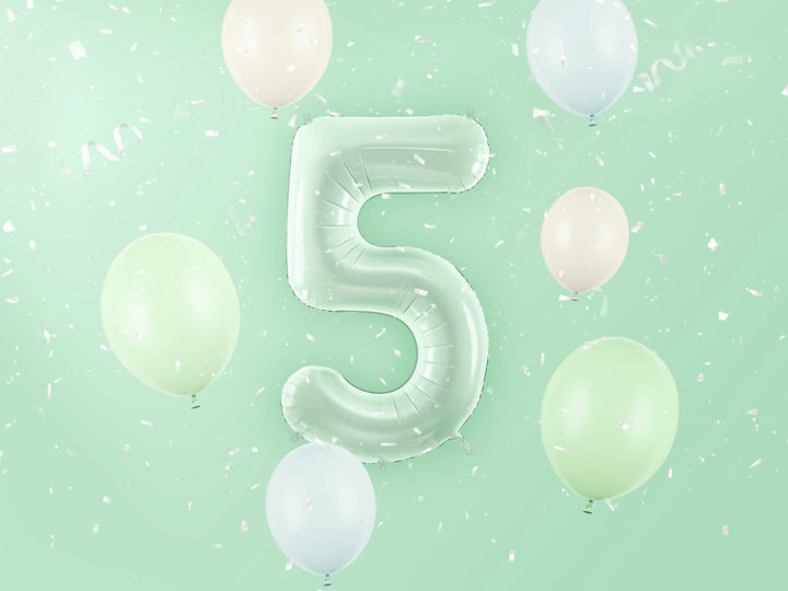 Pastel Green Number 5 Balloon - Large Light Mint Green Foil 5 balloon - Birthday Balloon - Party Decorations - 72cm Balloon - 30" Balloon - Jolie Fete UK