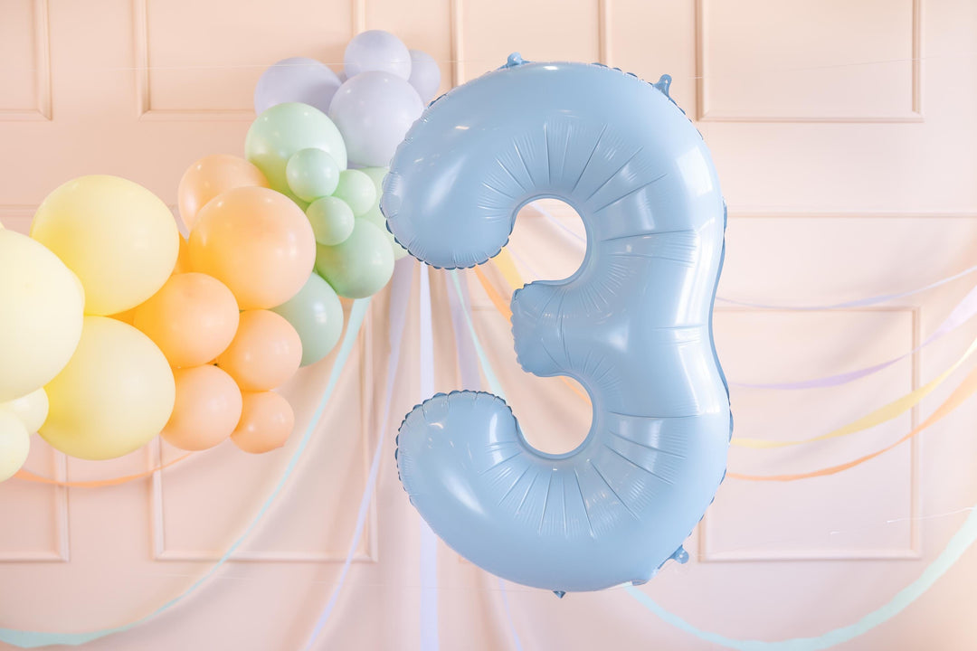 Light Blue Number 3 Balloon - Large Baby Blue Foil 3 balloon - Birthday Balloon - Party Decorations - 72cm Balloon - 30" Balloon - Jolie Fete UK