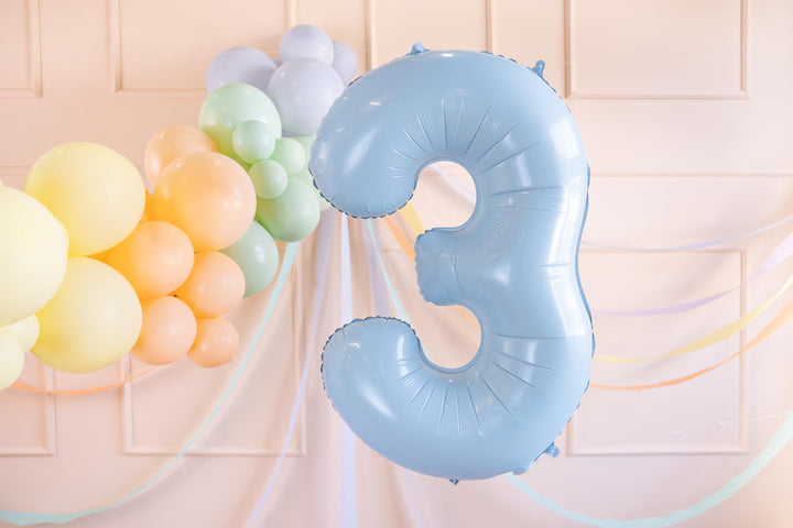 Light Blue Number 3 Balloon - Large Baby Blue Foil 3 balloon - Birthday Balloon - Party Decorations - 72cm Balloon - 30" Balloon - Jolie Fete UK