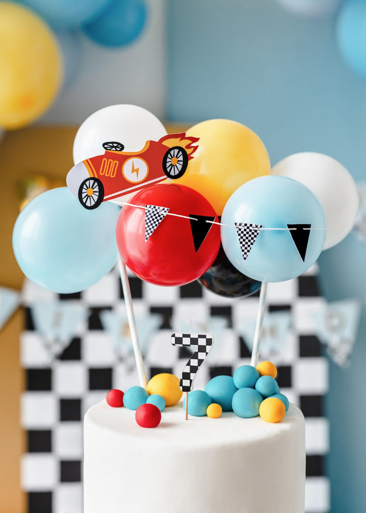 Cake Candle 7 - Checkered Flag Candle - Number 7 Birthday Cake Candle - Racing Car Party - Black & White Candle - Kids Party Decorations - Jolie Fete UK