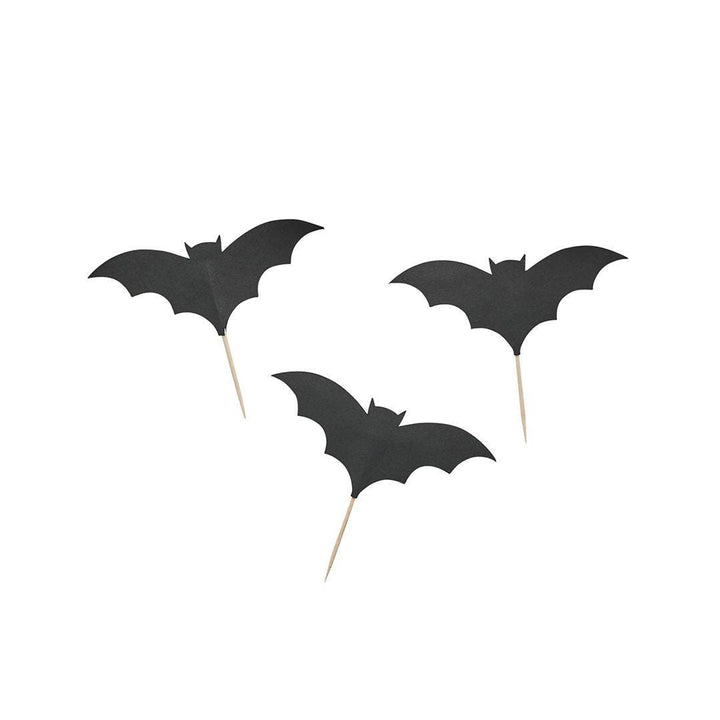 Halloween Cupcake Toppers - Black Bat Cake Toppers - Halloween Party Decorations - Halloween Food Picks - Creepy Chic Halloween - Pack Of 12 - Jolie Fete UK