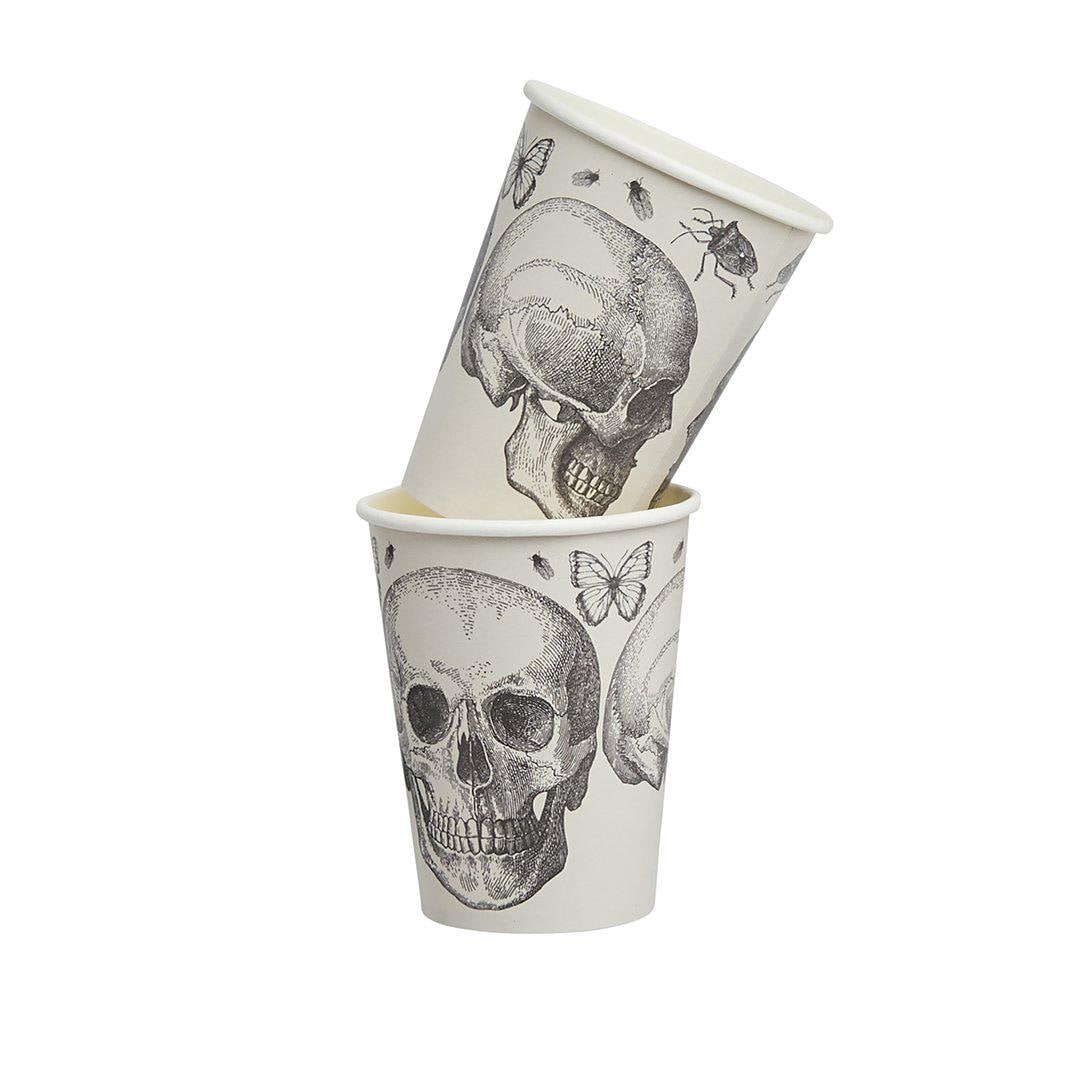 Halloween Skull Cups - Black & White Skull Paper Cups - Halloween Party Table Decorations - Creepy Chic Halloween - Pack Of 8 - Jolie Fete UK