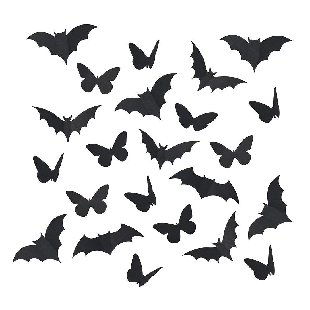 Black 3D Bats & Butterflies - Halloween Black Decorations - Halloween Party Decorations - Creepy Chic Halloween - Pack Of 24 - Jolie Fete UK