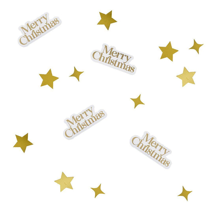 Merry Christmas Table Scatters - Gold & White Christmas Table Confetti - Gold Stars - Christmas Party Decorations - Holiday Decor - 10g - Jolie Fete UK