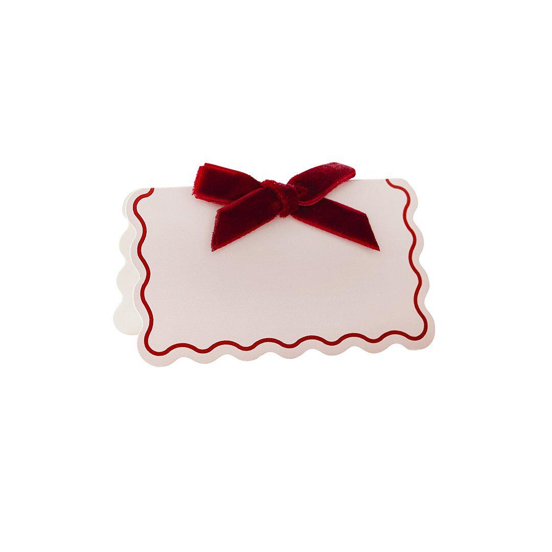 Pink & Red Place Cards With Red Velvet Bow - Dinner Table Decorations - Christmas Decorations - Holiday Decor - Pack Of 8 - Jolie Fete UK