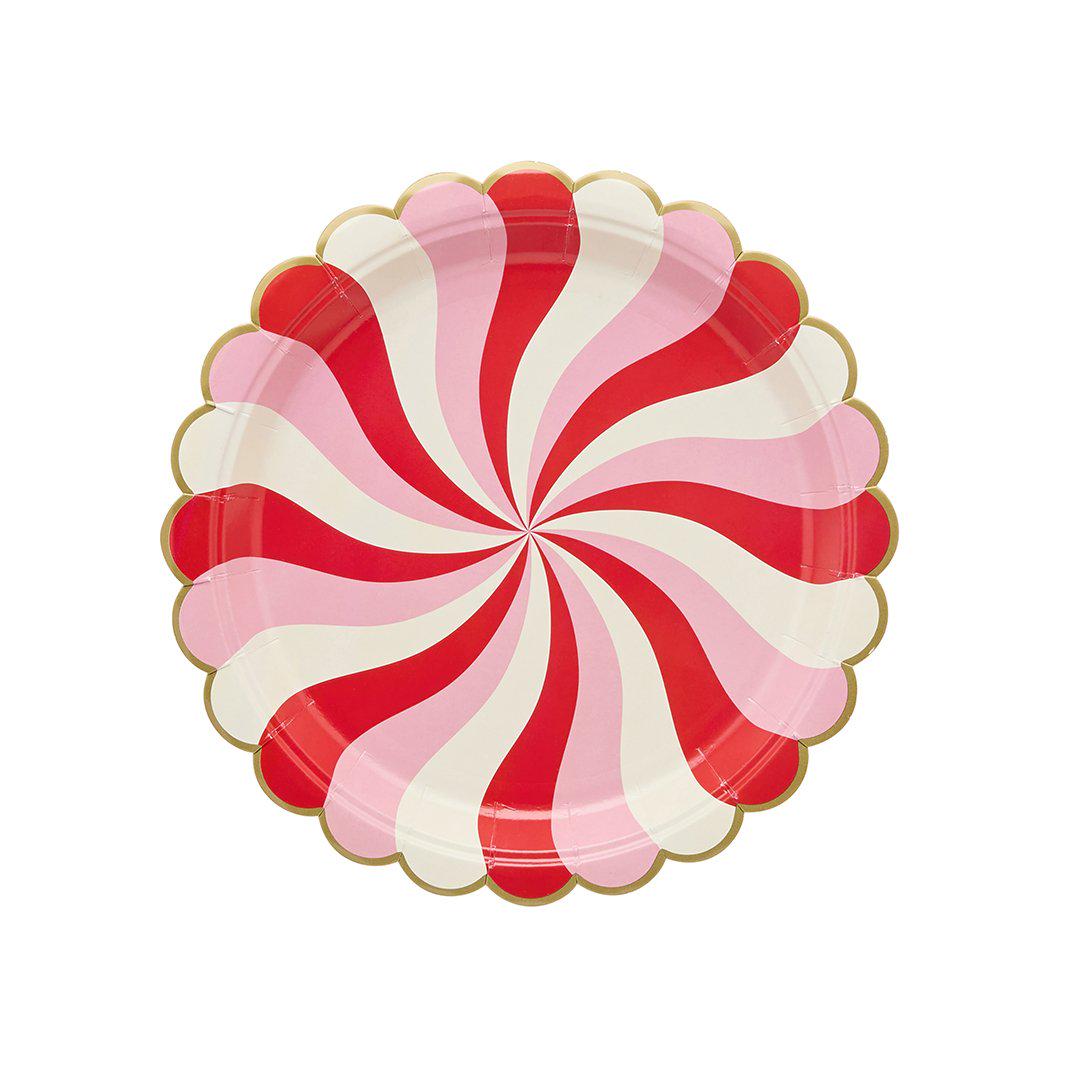 Pink & Red Paper Plates - Candy Cane Swirl Paper Party Plates - Christmas Decorations - Christmas Party - Pack Of 8 - Jolie Fete UK