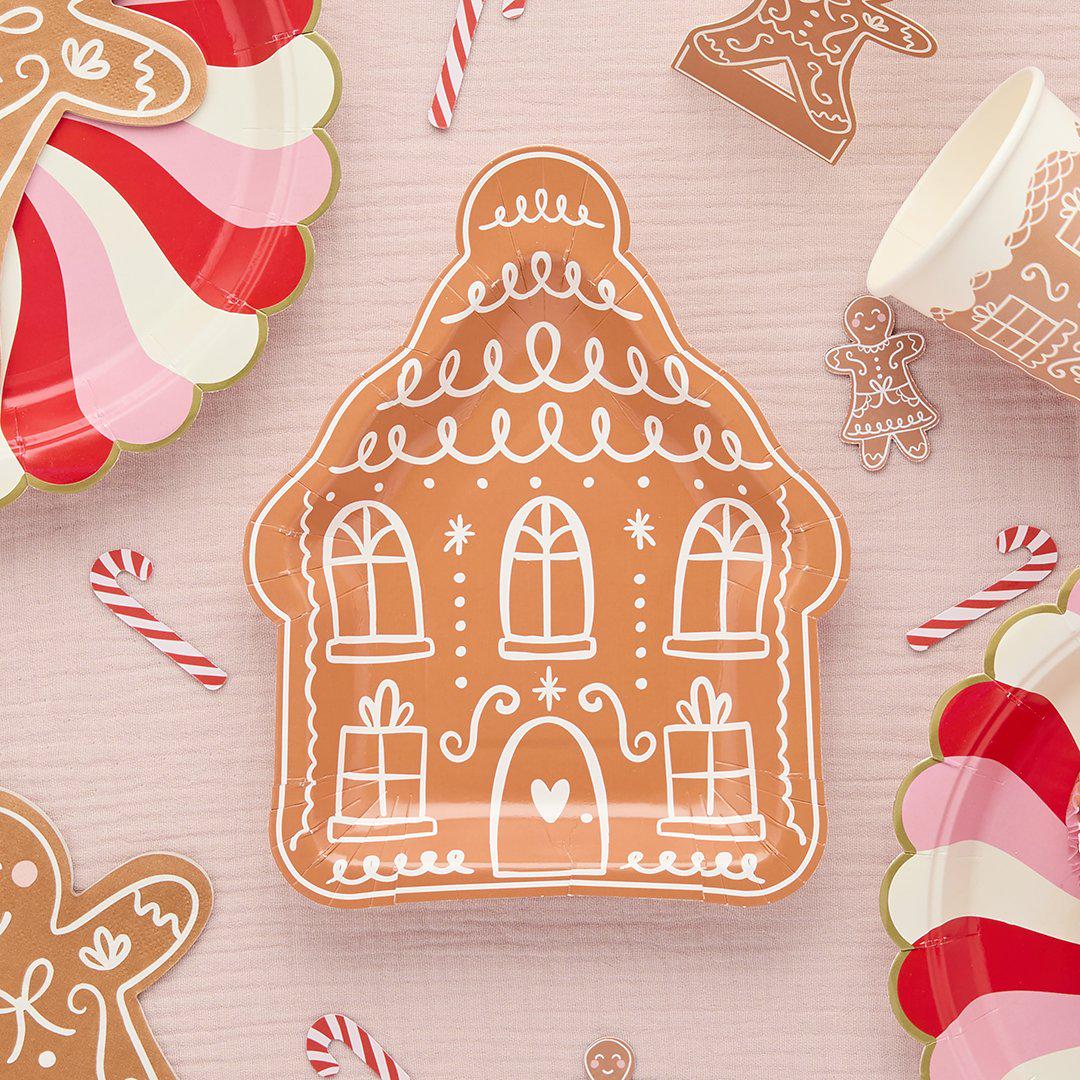 Gingerbread House Plates - Gingerbread Paper Party Plates - Christmas Table Setting - Kids Christmas Decorations - Holiday Decor - Pack Of 8 - Jolie Fete UK