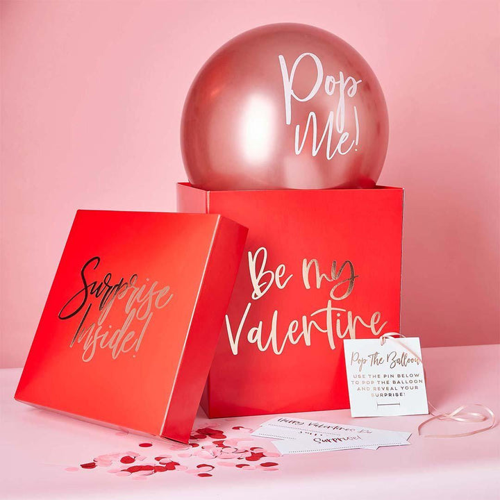 Valentine Surprise Box Set - Be My Valentine Balloon Reveal Box - Pop Me Balloon Gift - Romantic Proposal Idea - Jolie Fete UK