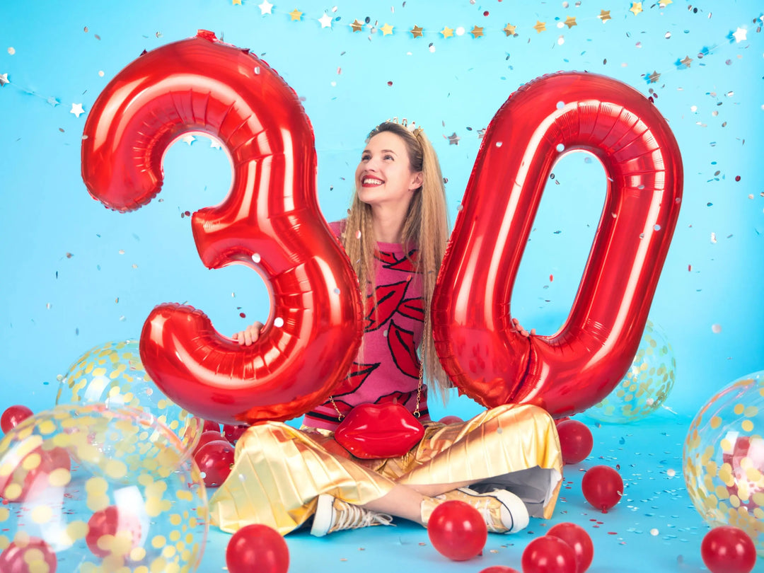 Red Foil Number 0 Balloon 86cm - Giant Metallic Zero Balloon - Birthday Party Decorations - Milestone Anniversary Age Balloon - Jolie Fete UK