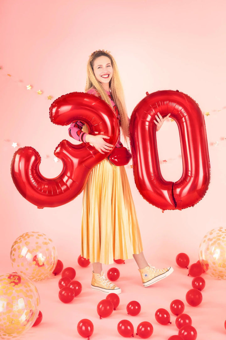 Red Number 2 Foil Balloon 86cm - Giant Metallic 2nd Birthday Balloon - 21st Birthday Balloon - Number Balloon - Circus Party Balloon - Jolie Fete UK