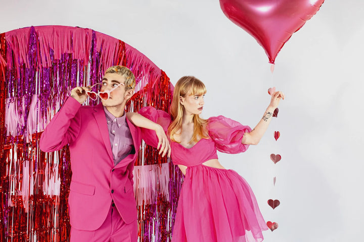 Red Foil Party Curtain 0.9 x 2.5m - Shimmer Fringe Backdrop - Birthday Party Decorations - Photo Booth Prop - Red Backdrop - Circus Party - Jolie Fete UK