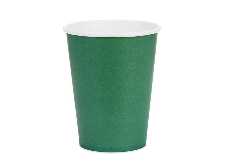 Green Paper Cups 250ml - Disposable Party Cups - Dark Green Tableware - Birthday Garden Party Supplies - Dinosaur Party - Pack of 6 - Jolie Fete UK
