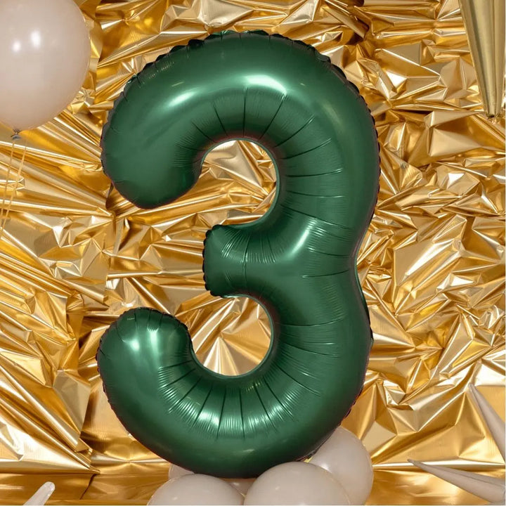 Giant Green Number 3 Foil Balloon 86cm - Satin Finish - Third Birthday Party Decoration - 30th Birthday - 13th Birthday - Jolie Fete UK