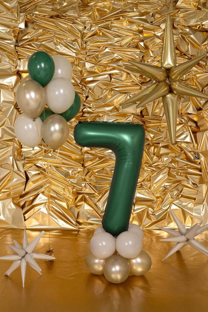 Green Number 7 Foil Balloon 86cm - Satin Finish - 7th Birthday Party Decoration 70th Birthday - Anniversary - Large Green Number Balloon - Jolie Fete UK