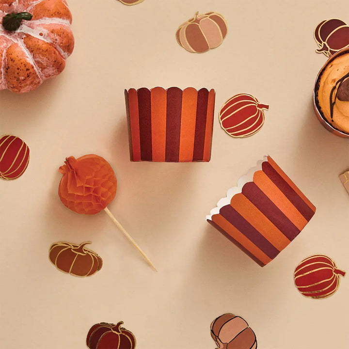 Pumpkin Honeycomb Food Picks & Food Cup Set - Halloween Party Decorations - Trick or Treat Table Decor - Pack of 10 - Halloween Cup Cakes - Jolie Fete UK