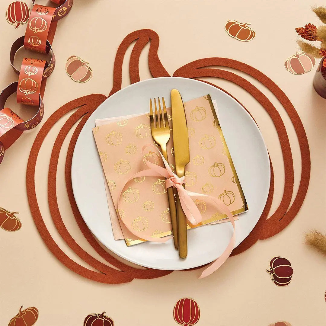 Halloween Pumpkin Felt Place Mats Pack of 4 - Autumnal Table Decor - Orange Placemats - Halloween Dinner Party - Halloween Place Settings - Jolie Fete UK