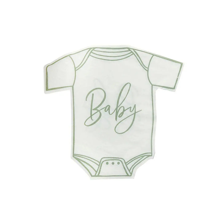 Sage Green Babygrow Paper Napkins Baby Shower - Pack of 16 - Party Tableware - Gender Neutral Baby Party Supplies - Baby Napkins - Jolie Fete UK